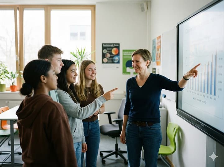 Teacher with students in classroom